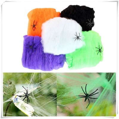 Halloween Stretchy Spider Web Color Cobweb Decoration with Spiders